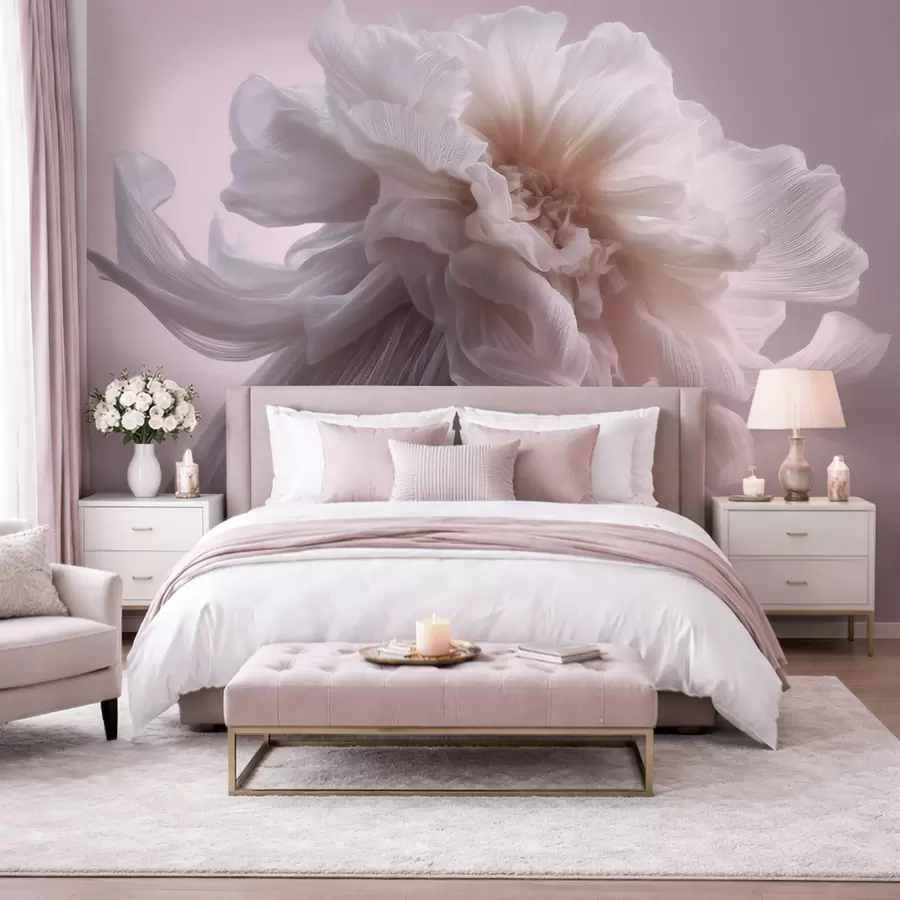 wall murals Волуметријски свилени цвет у нежним ружичастим и беж тоновима w09809