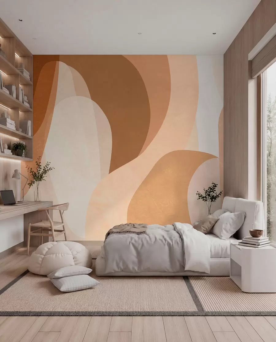 wall murals апстрактне криве у смеђим, беж и кестењастим нијансама w05387