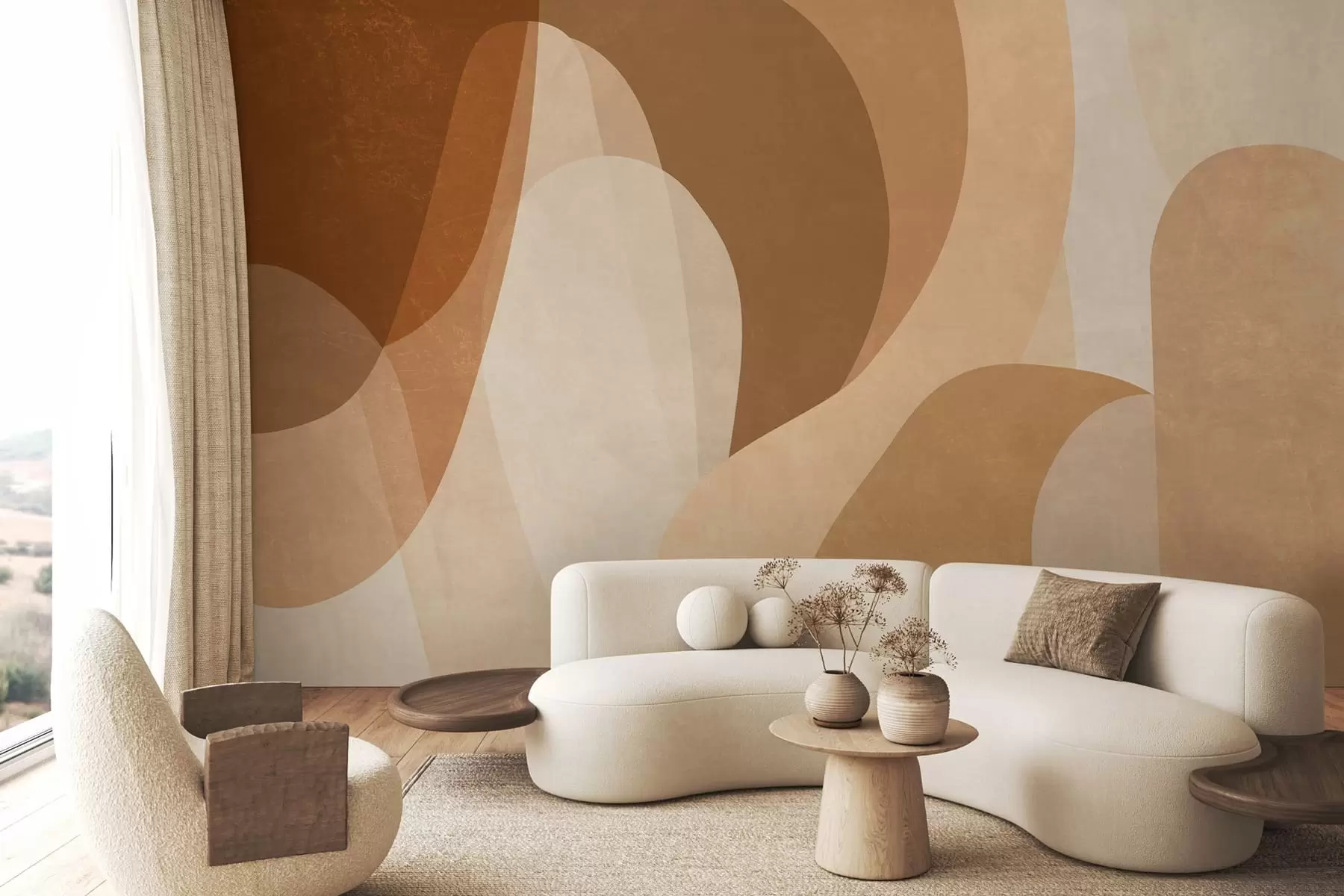 wall murals апстрактне криве у смеђим, беж и кестењастим нијансама w05387