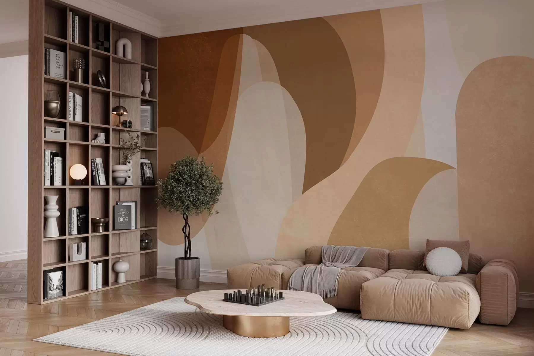wall murals апстрактне криве у смеђим, беж и кестењастим нијансама w05387