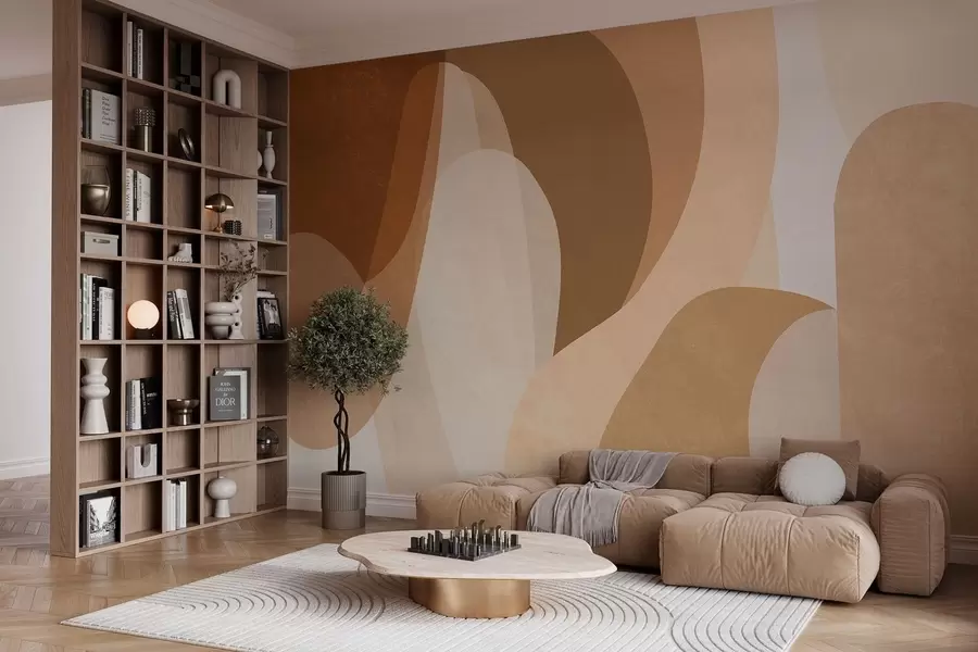wall murals апстрактне криве у смеђим, беж и кестењастим нијансама w05387