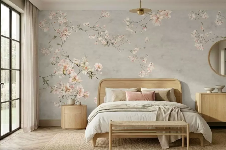 wall murals Цветне гране кинеске културе на сивој позадини w05427v1
