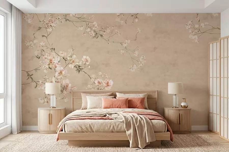 wall murals Цветне гране кинеског порекла на топлој беж позадини w05427v2