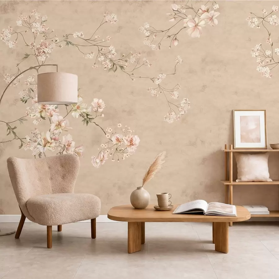wall murals Цветне гране кинеског порекла на топлој беж позадини w05427v2