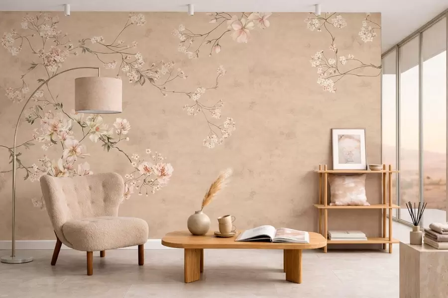 wall murals Цветне гране кинеског порекла на топлој беж позадини w05427v2