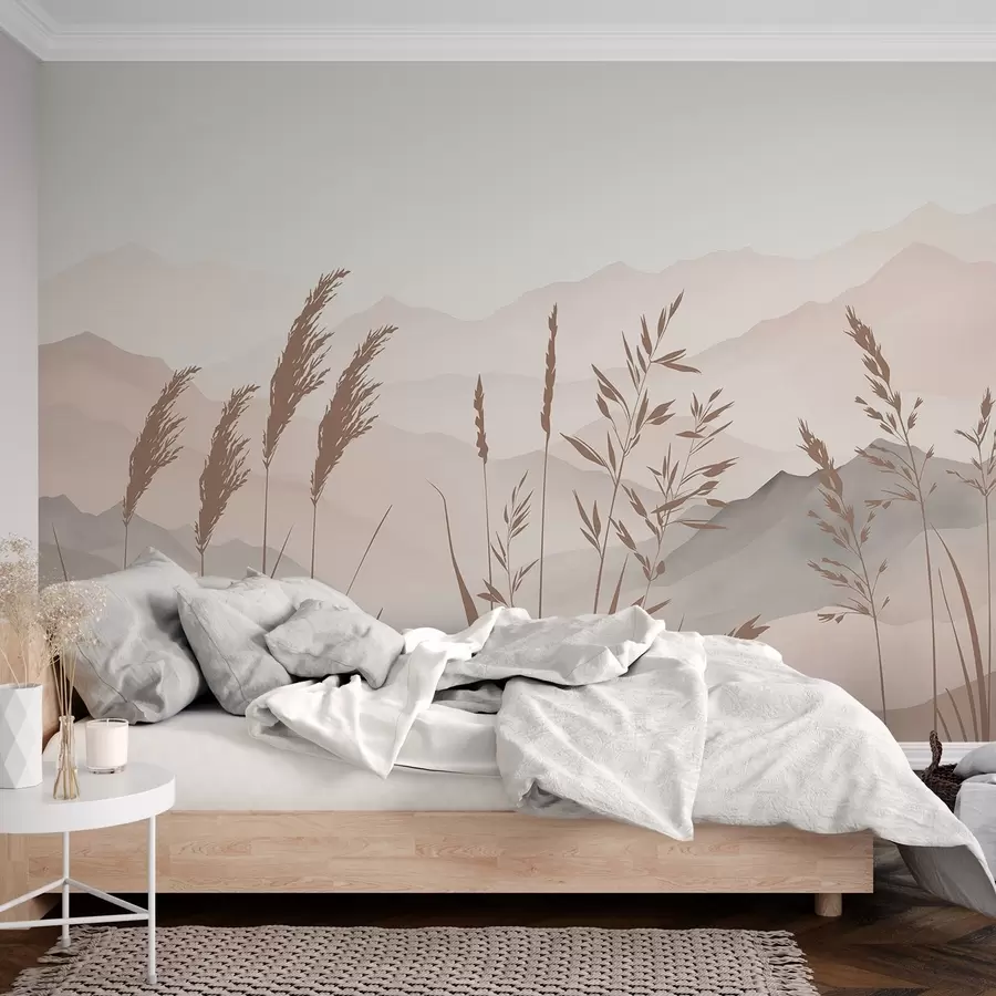 wall murals Силуете траве на позадини планина w05501v1