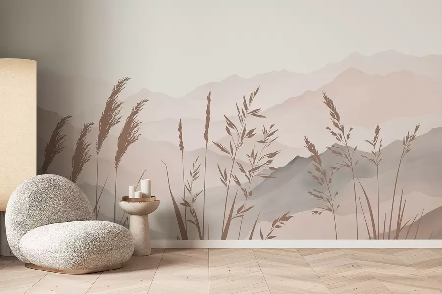 wall murals Силуете траве на позадини планина w05501v1