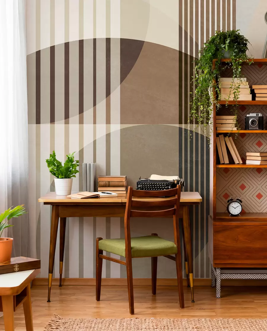 wall murals Апстрактни геометријски облици са круговима и линијама, пригушени земљани тонови, текстурирана, слојевита композиција w09834