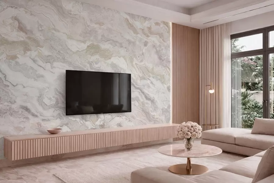 wall murals Светли оникс са беж и сивим, текућим слојевима w05430