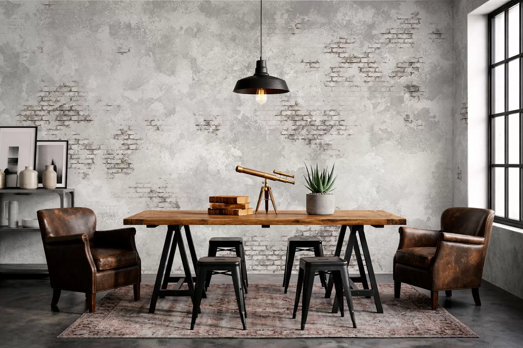 wall murals Грунг текстура малтера са изложеним фрагментима цигле w05161
