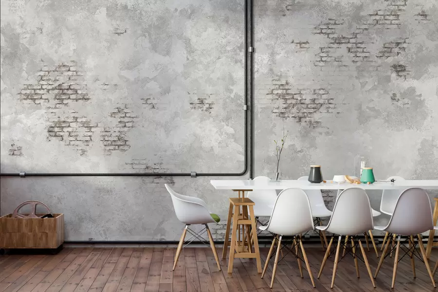 wall murals Грунг текстура малтера са изложеним фрагментима цигле w05161