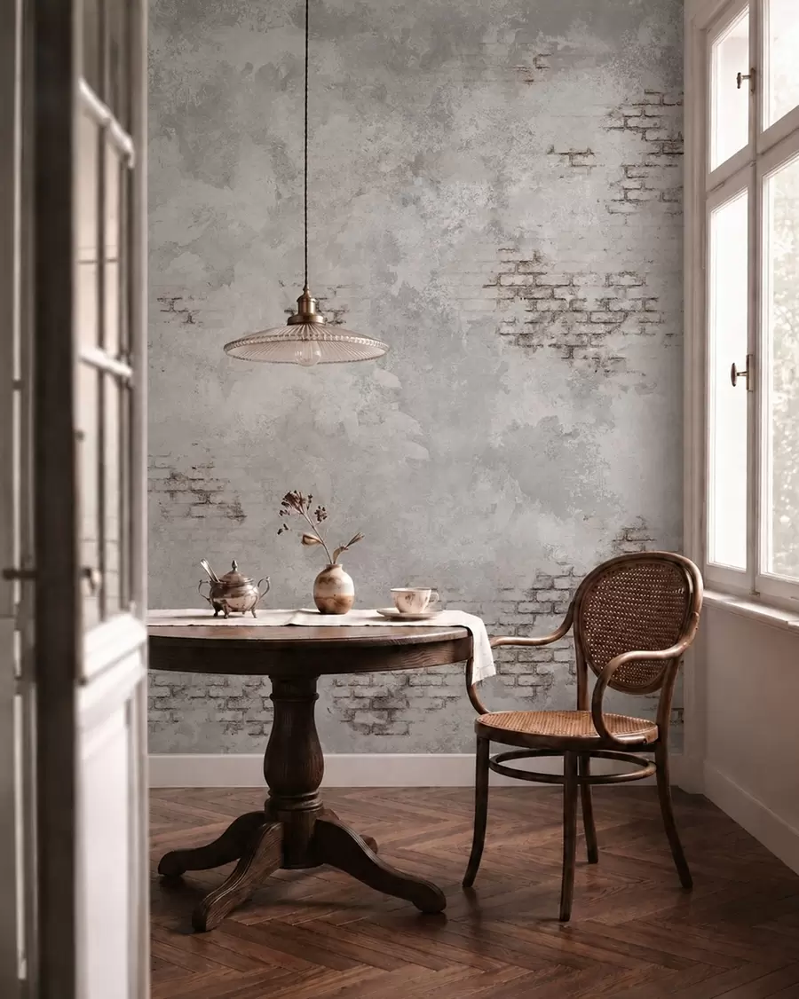 wall murals Грунг текстура малтера са изложеним фрагментима цигле w05161