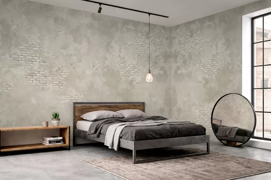 wall murals Гранџ светли малтер са видљивим цигланим мрљама w05161v1