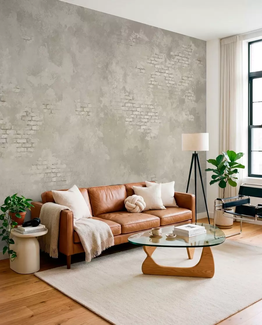 wall murals Гранџ светли малтер са видљивим цигланим мрљама w05161v1