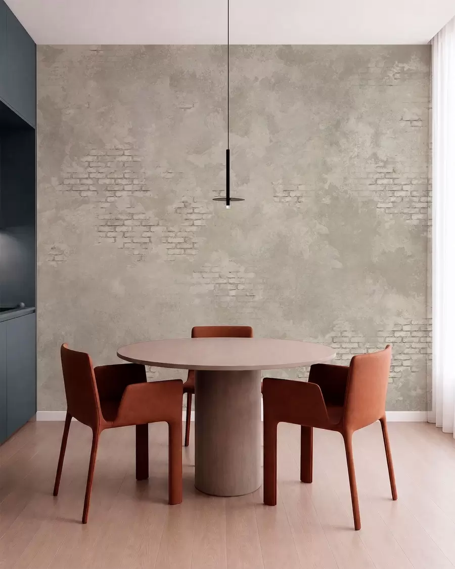 wall murals Гранџ светли малтер са видљивим цигланим мрљама w05161v1