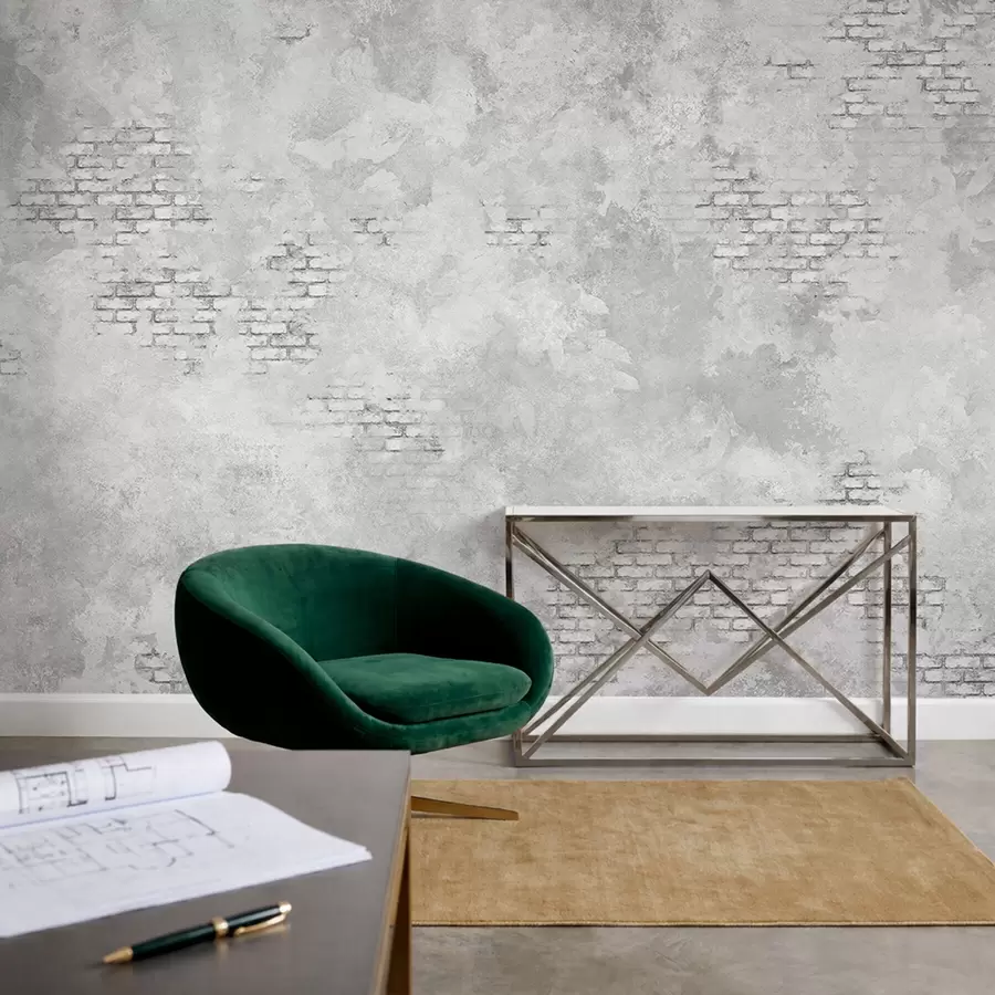 wall murals Грунг сиви малтер са видљивим цигланим мрљама w05161v2