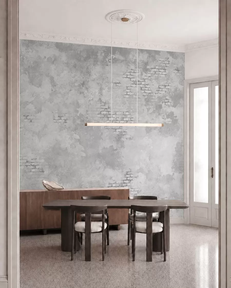 wall murals Грунг сиви малтер са видљивим цигланим мрљама w05161v2