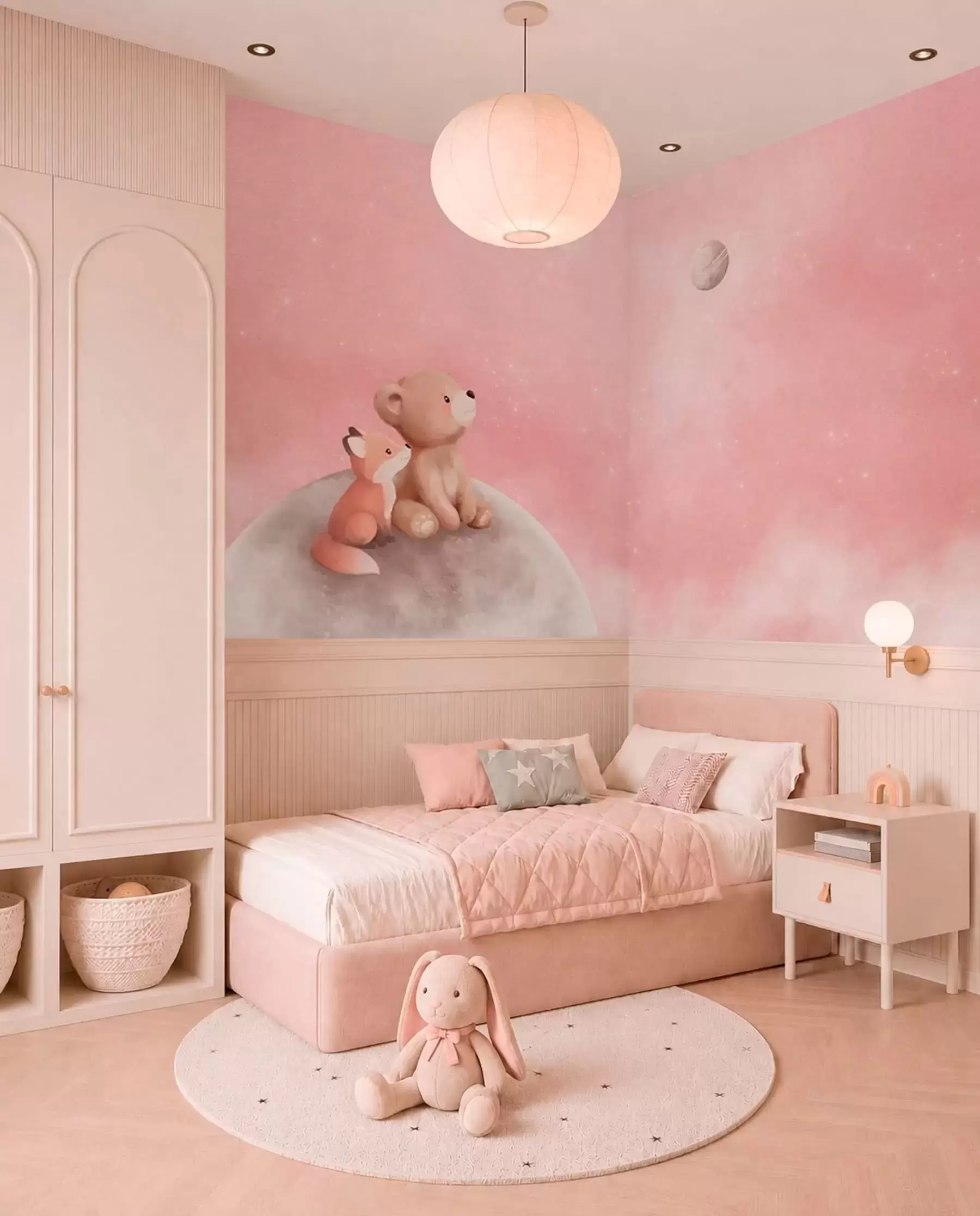 wall murals Mjesečevi drugari u roze boji w05431v2