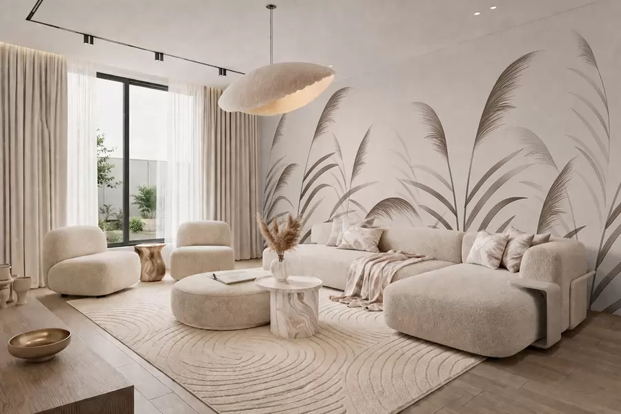 wall murals Минималистичке силуете трске у беж тоновима w05432