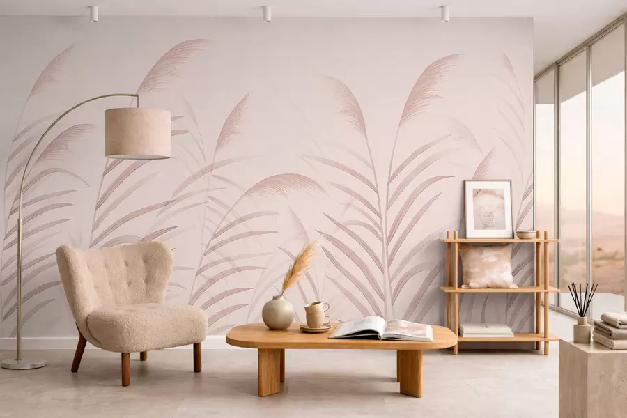 wall murals Минималистичке траве у нежним ружичастим тоновима w05432v2