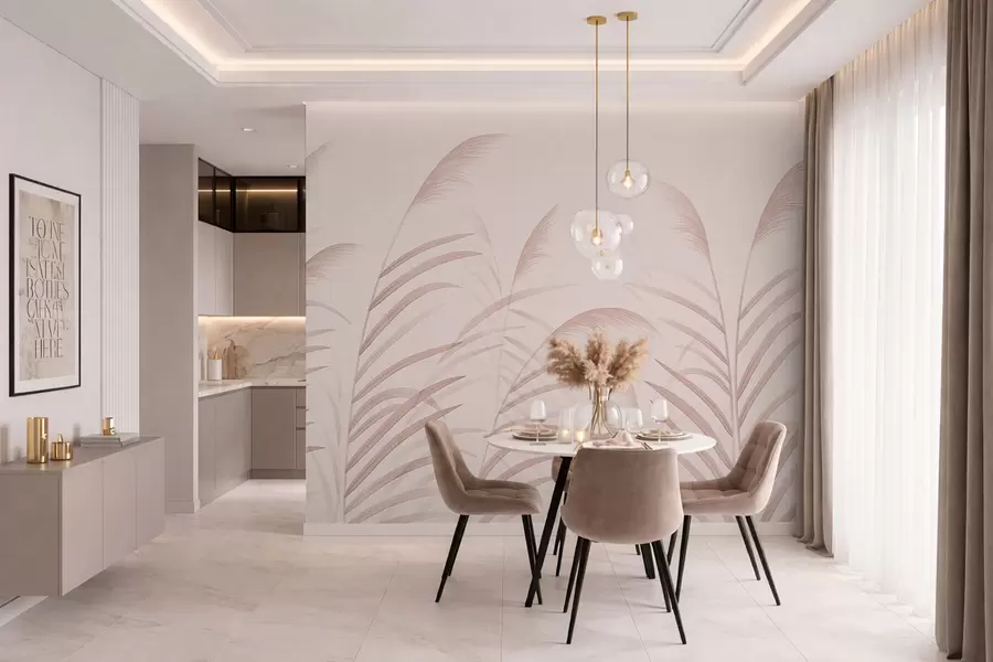 wall murals Минималистичке траве у нежним ружичастим тоновима w05432v2