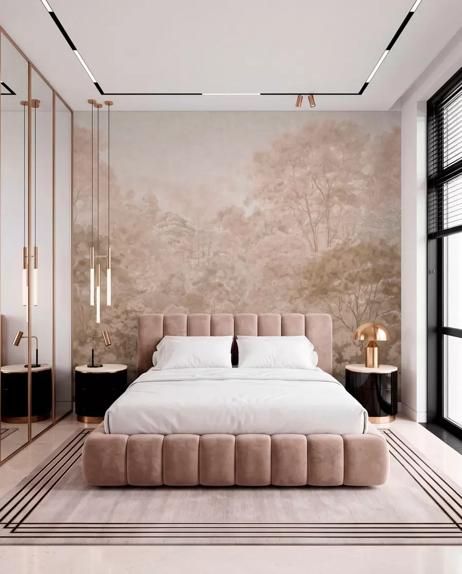 wall murals Винтажни шумски пејзаж у топлим беж тоновима w05433v1