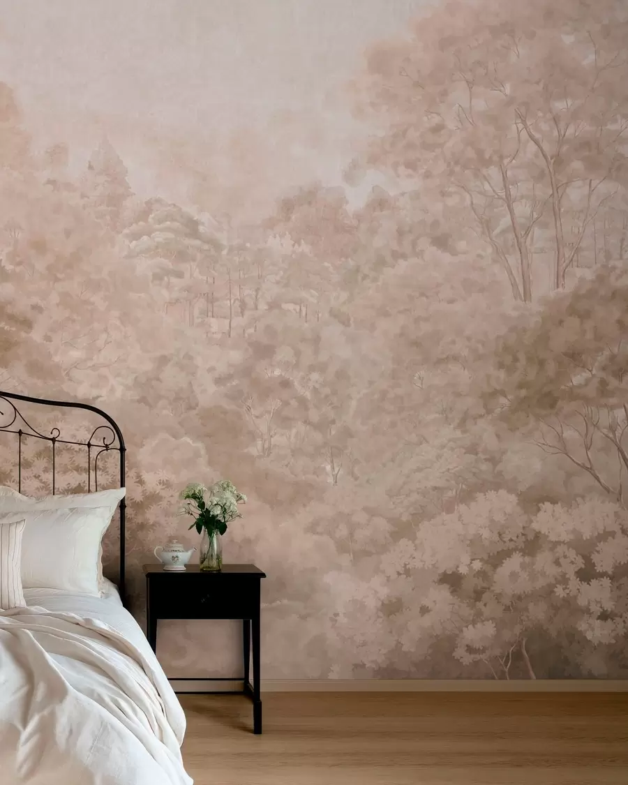 wall murals Винтажни шумски пејзаж у топлим беж тоновима w05433v1