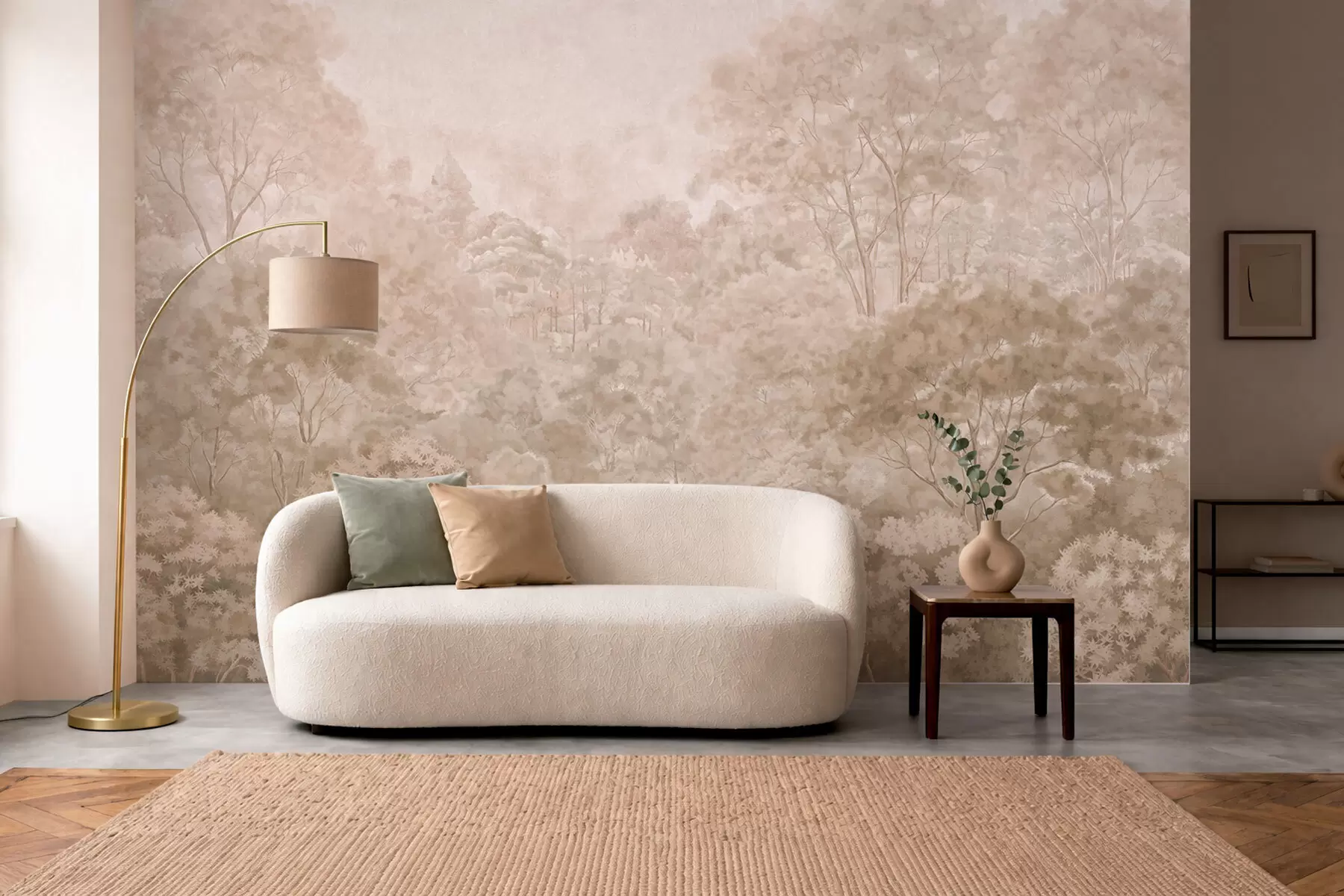 wall murals Винтажни шумски пејзаж у топлим беж тоновима w05433v1