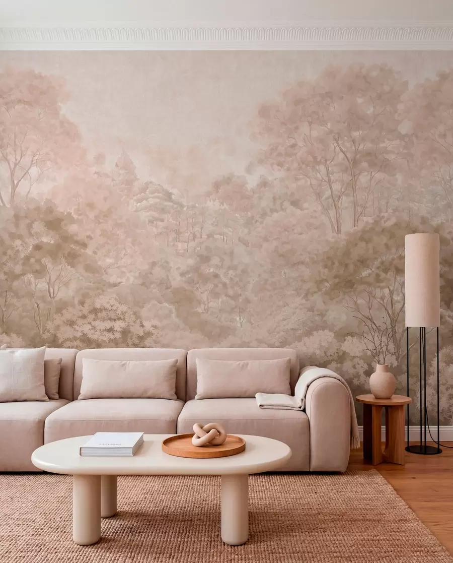 wall murals Винтажни шумски пејзаж у топлим беж тоновима w05433v1