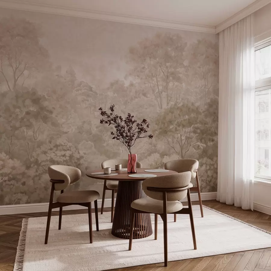 wall murals Винтажни шумски пејзаж у топлим беж тоновима w05433v1