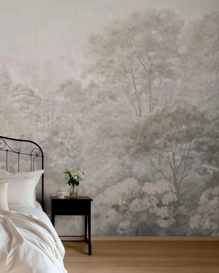 wall murals Винтажни пејзаж светле шуме у пастелним тоновима w05433v2