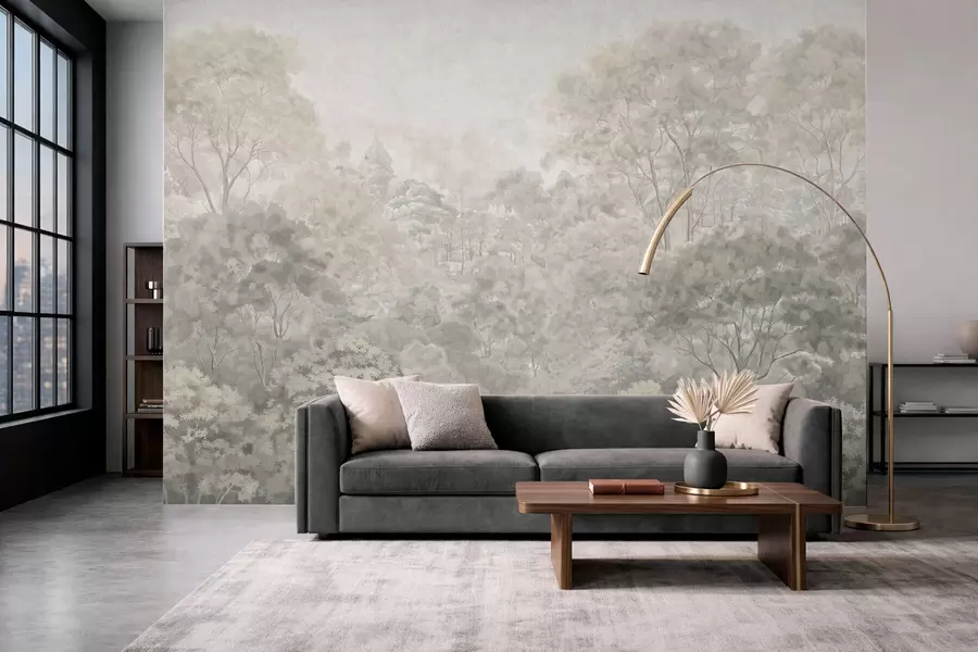 wall murals Винтажни пејзаж светле шуме у пастелним тоновима w05433v2