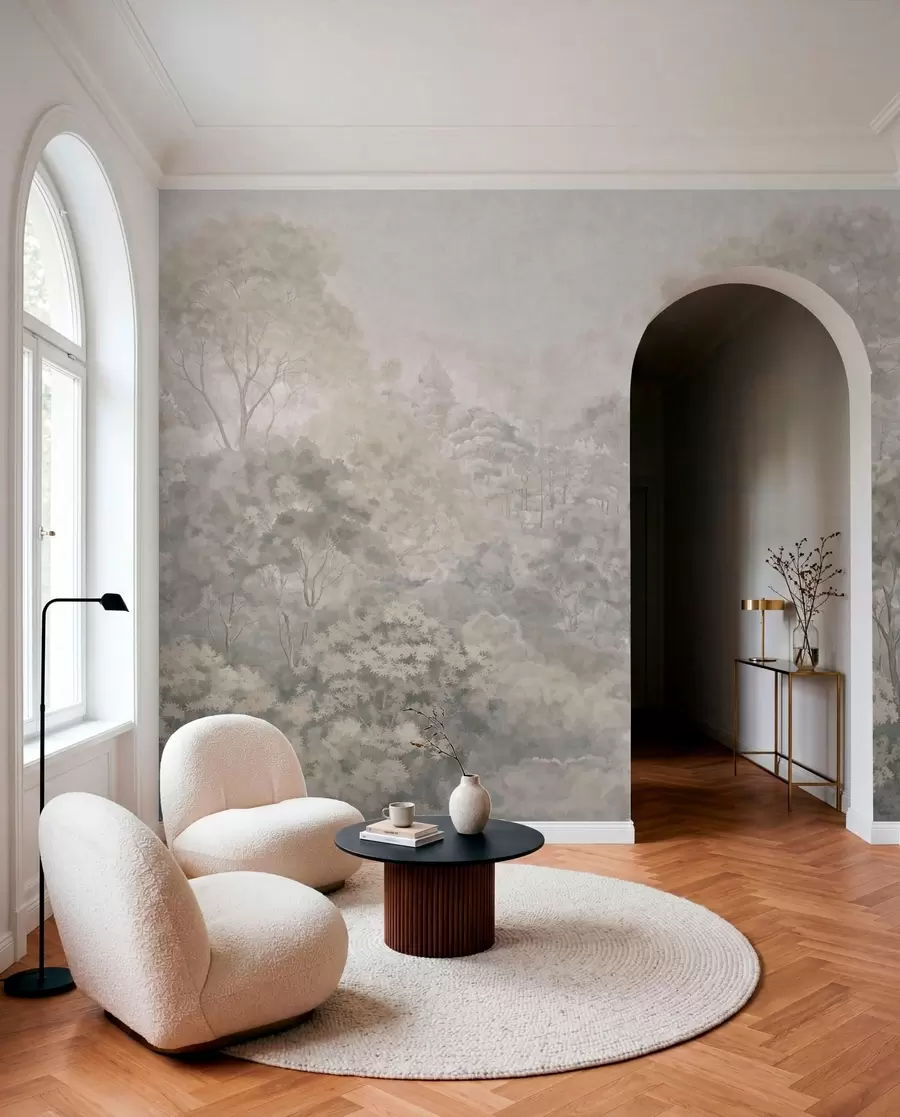 wall murals Винтажни пејзаж светле шуме у пастелним тоновима w05433v2