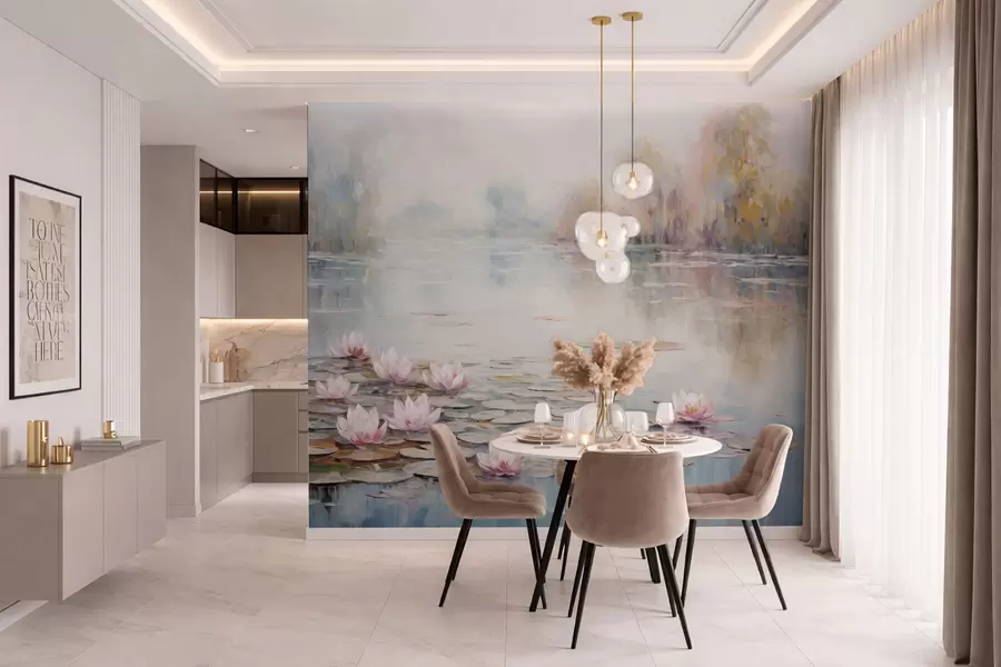 wall murals Импресионистичко језеро са локвањима и меким светлом w05515