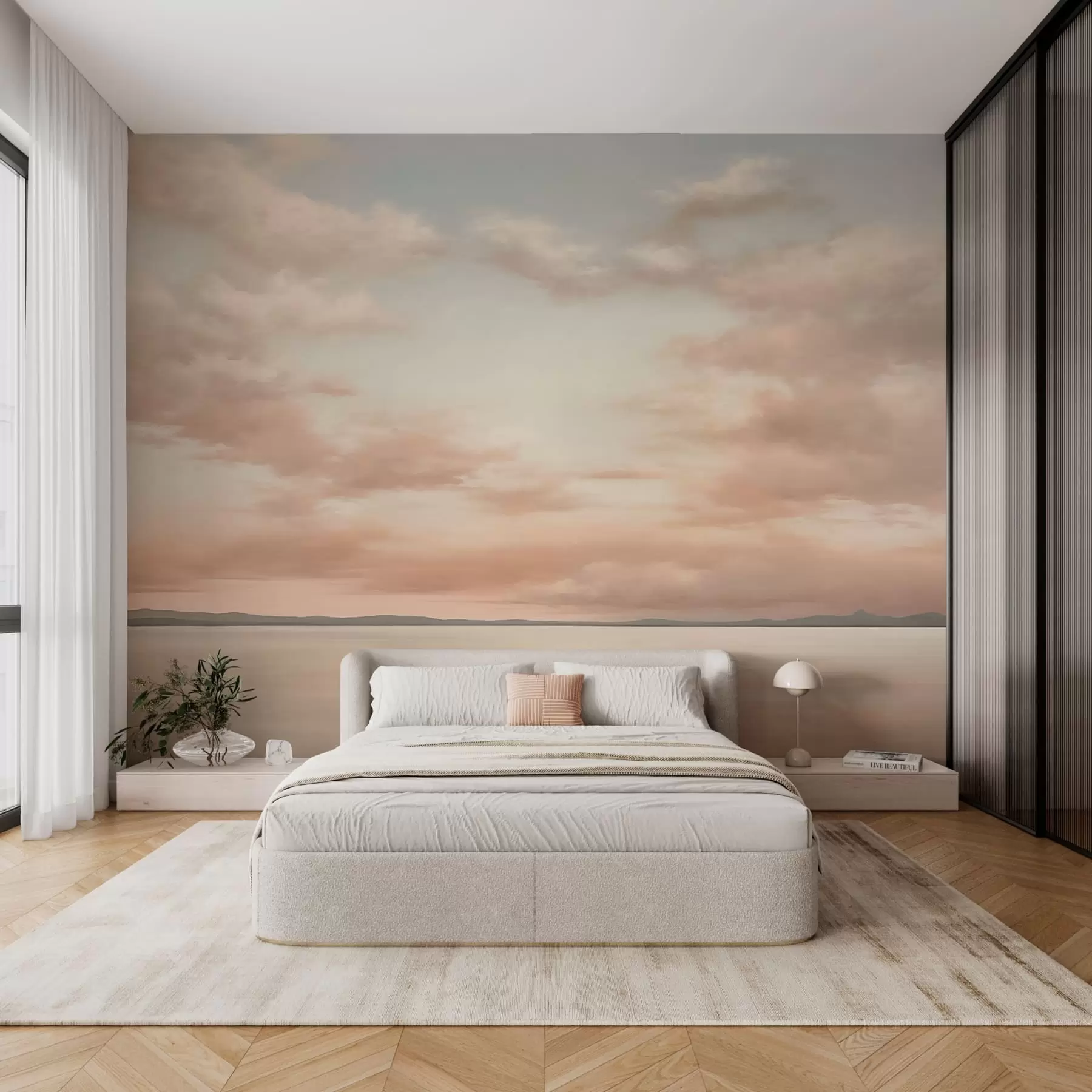 wall murals Минималистички морски хоризонт са пастелним облацима w05516