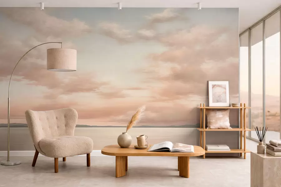 wall murals Минималистички морски хоризонт са пастелним облацима w05516
