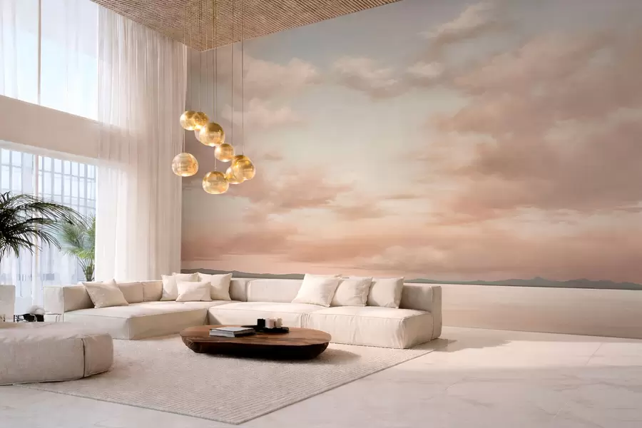 wall murals Минималистички морски хоризонт са пастелним облацима w05516