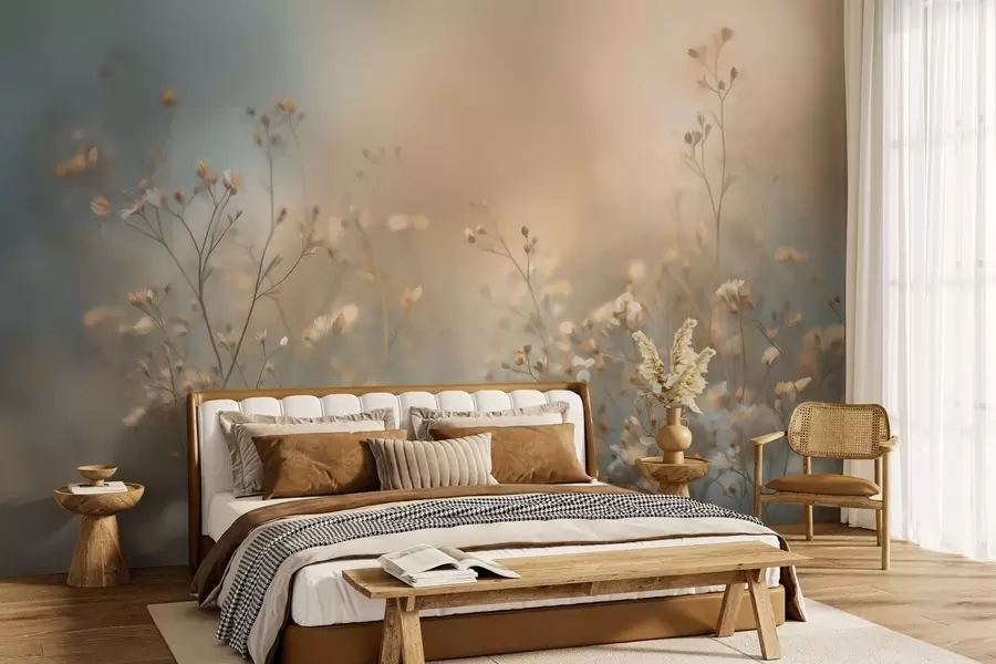 wall murals пољске траве са малим цветовима на позадини мале дубине поља w05386