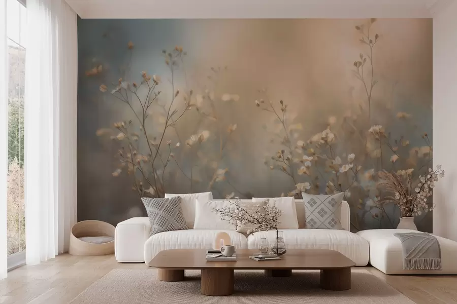 wall murals пољске траве са малим цветовима на позадини мале дубине поља w05386