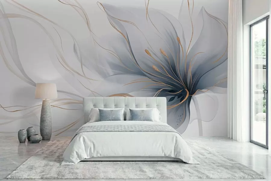 wall murals Апстрактни плави цвет са течним линијама у стилу флуидне уметности w05428