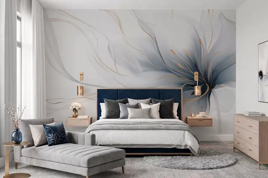 wall murals Апстрактни плави цвет са течним линијама у стилу флуидне уметности w05428
