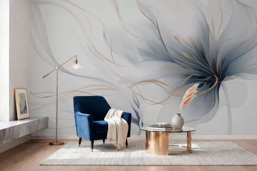 wall murals Апстрактни плави цвет са течним линијама у стилу флуидне уметности w05428