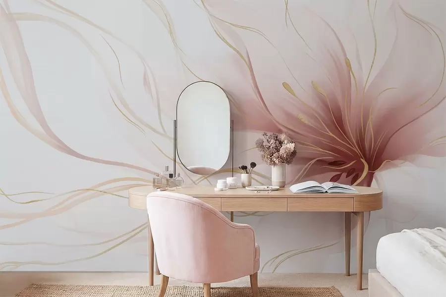 wall murals Апстрактни ружичасти цвет са течним линијама у стилу флуидне уметности w05428v1