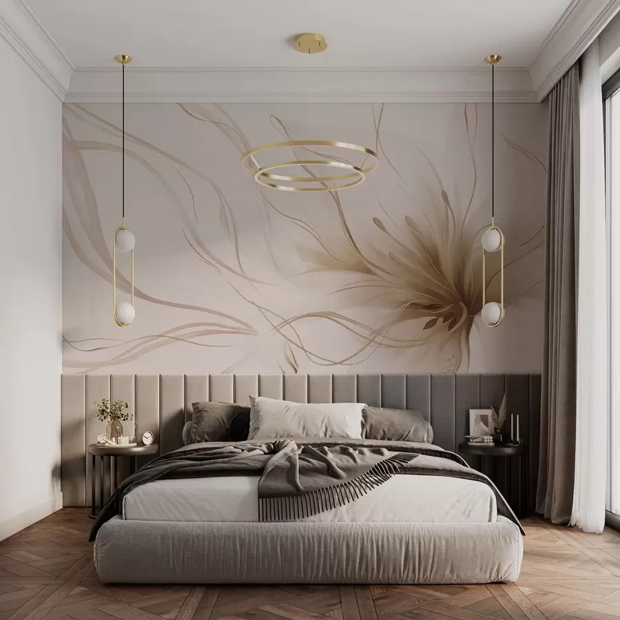 wall murals Апстрактни беж цвет са течним линијама у стилу флуидне уметности w05428v2