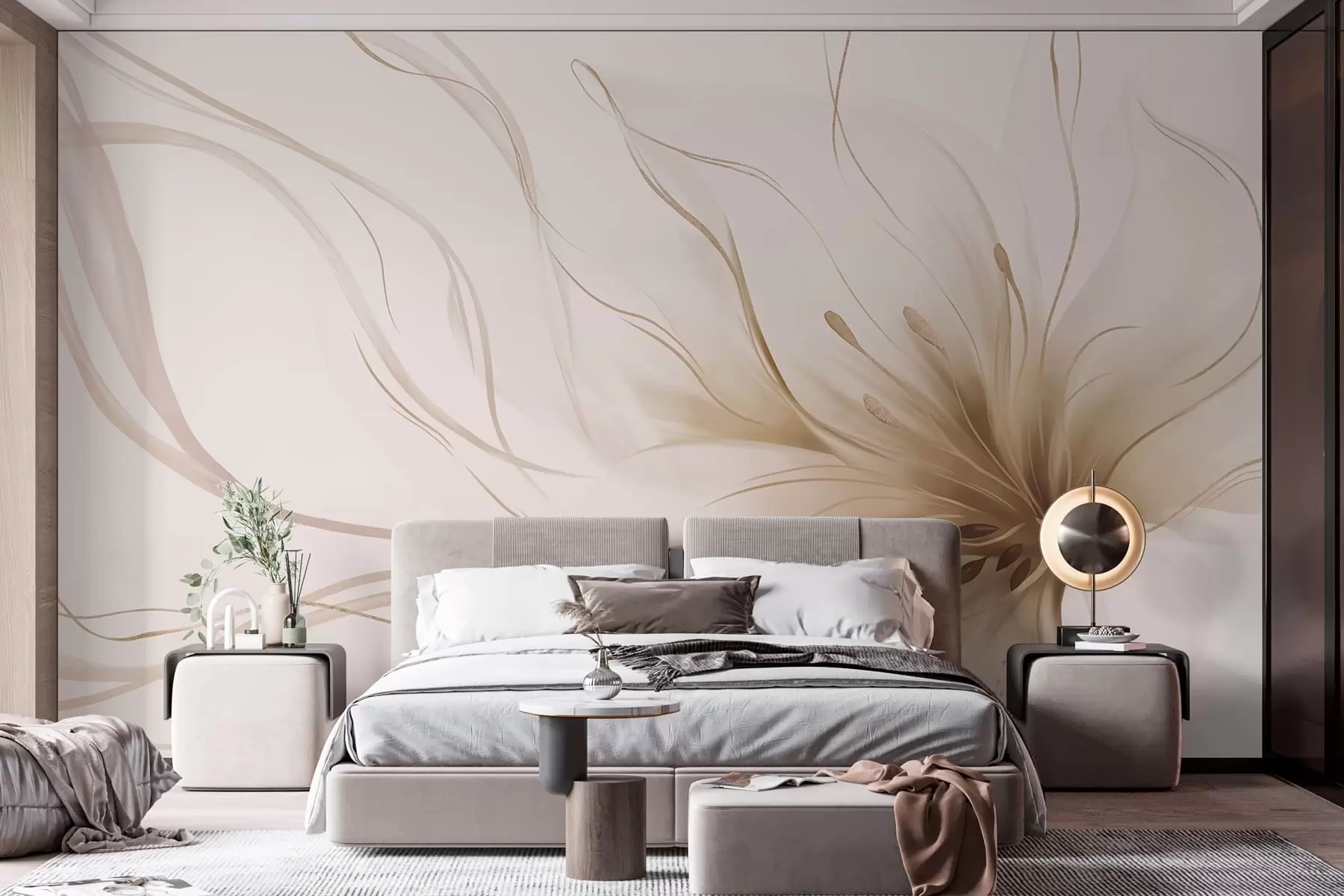 wall murals Апстрактни беж цвет са течним линијама у стилу флуидне уметности w05428v2
