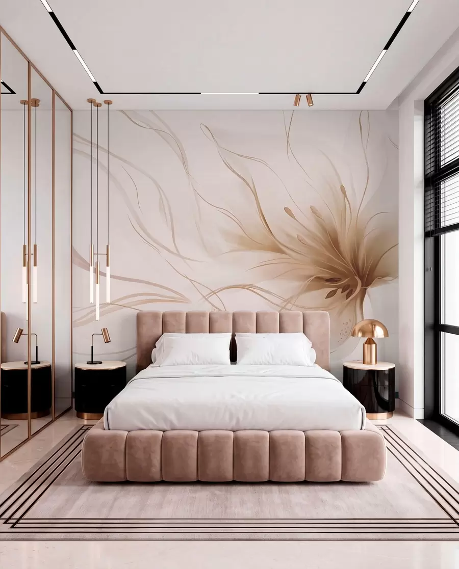 wall murals Апстрактни беж цвет са течним линијама у стилу флуидне уметности w05428v2