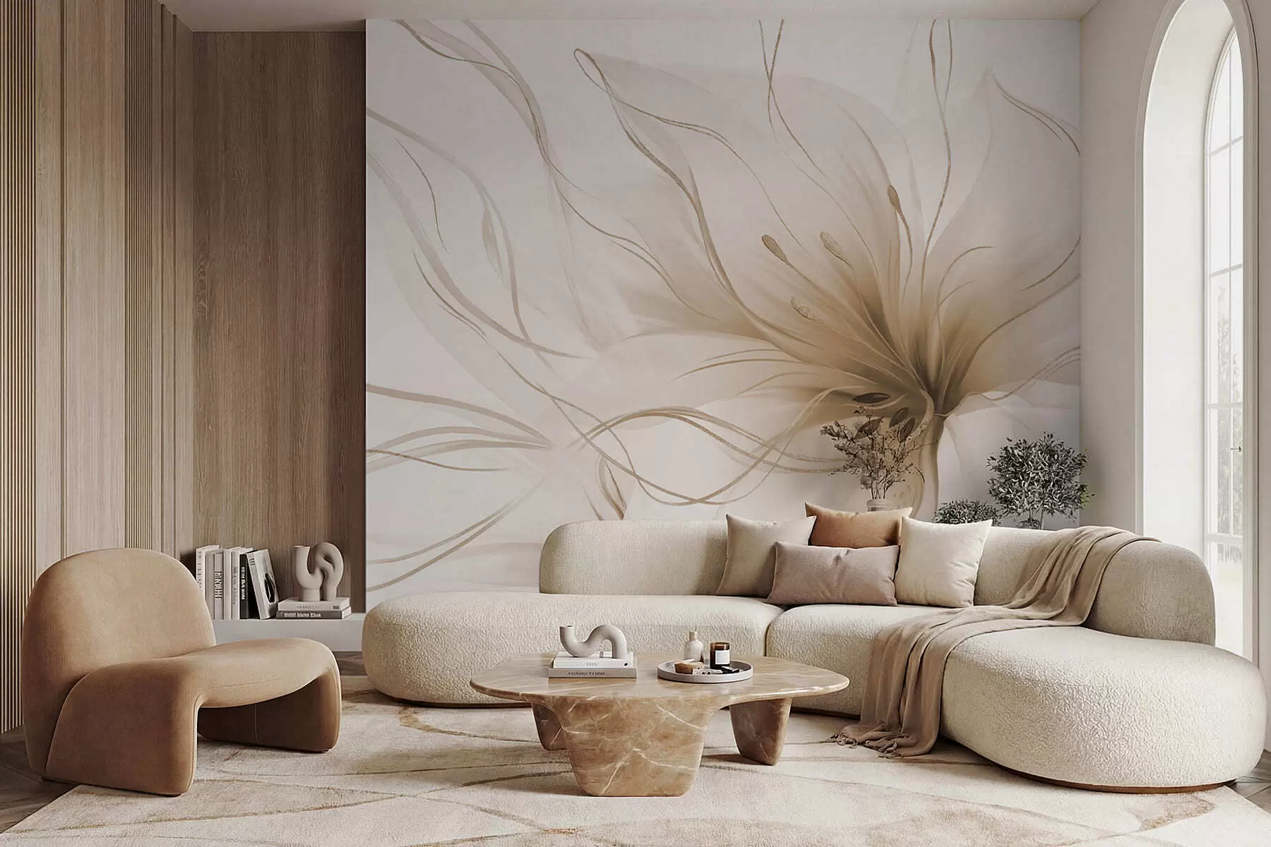 wall murals Апстрактни беж цвет са течним линијама у стилу флуидне уметности w05428v2