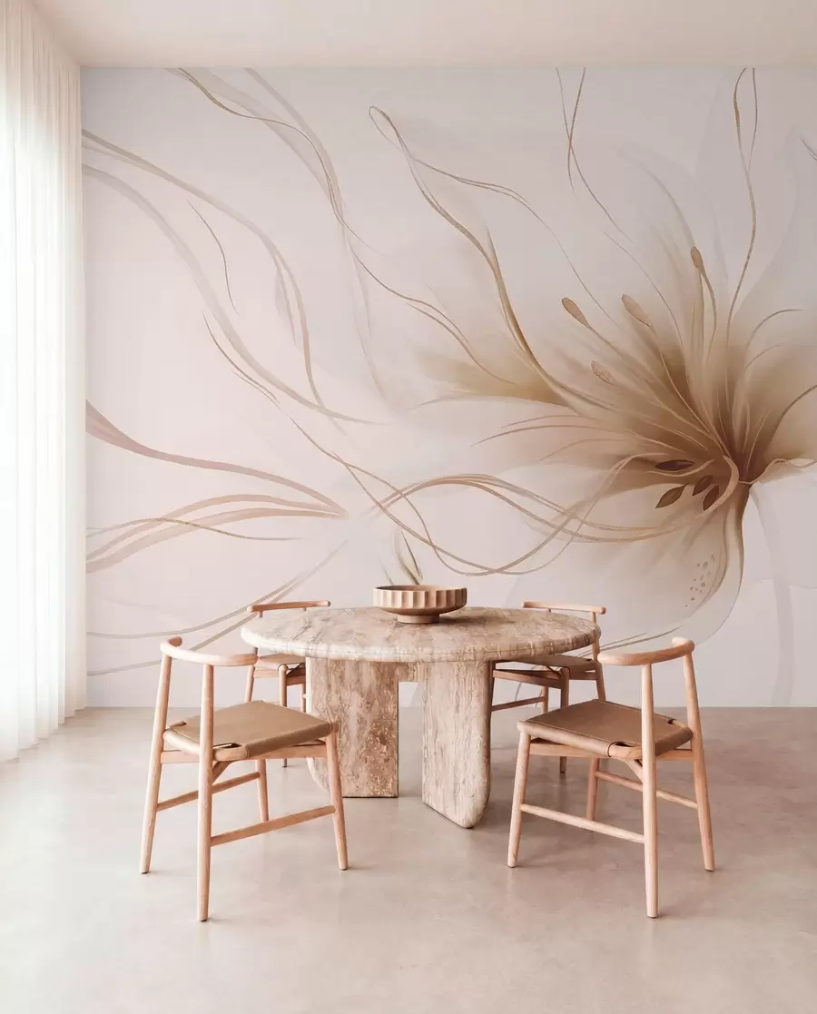 wall murals Апстрактни беж цвет са течним линијама у стилу флуидне уметности w05428v2