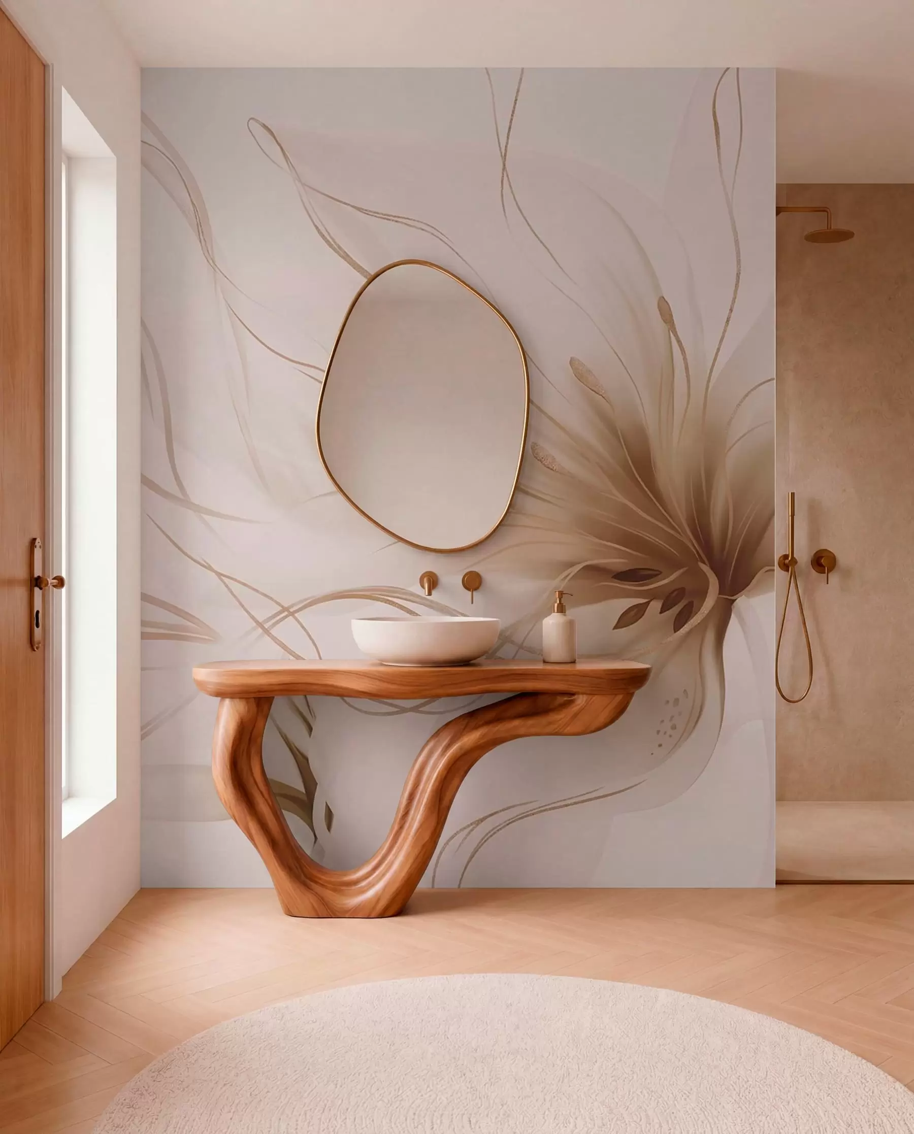 wall murals Апстрактни беж цвет са течним линијама у стилу флуидне уметности w05428v2