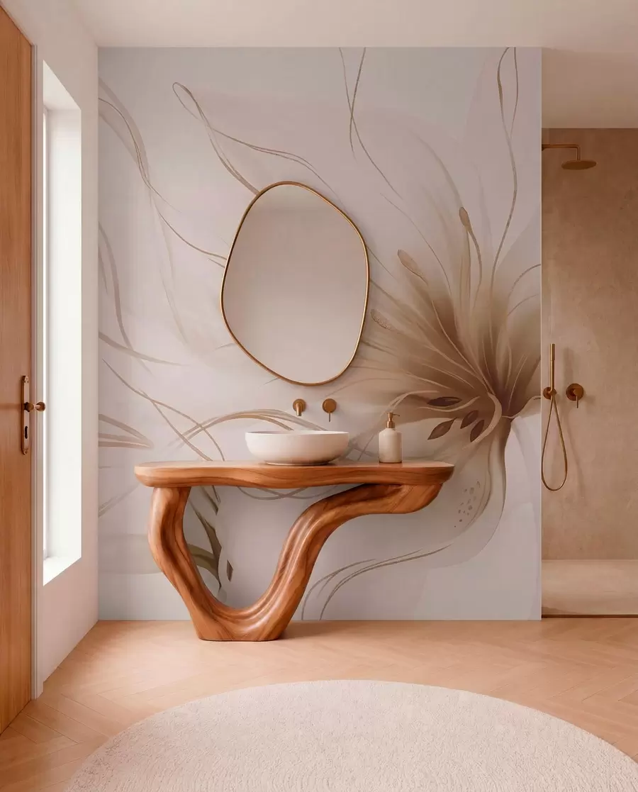 wall murals Апстрактни беж цвет са течним линијама у стилу флуидне уметности w05428v2